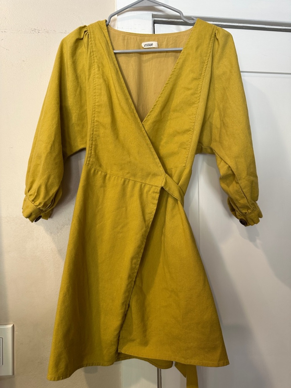essue Mustard Yellow Mini Wrap Dress